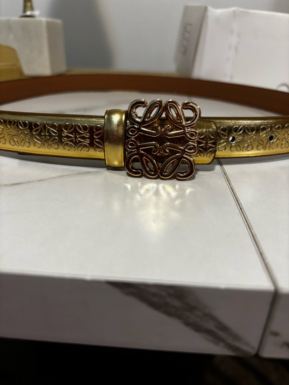 Gold Women's Decorative Leather Belt with Ornate Buckle